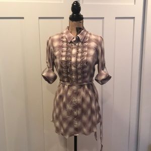 Purple plaid button down from Anthropologie